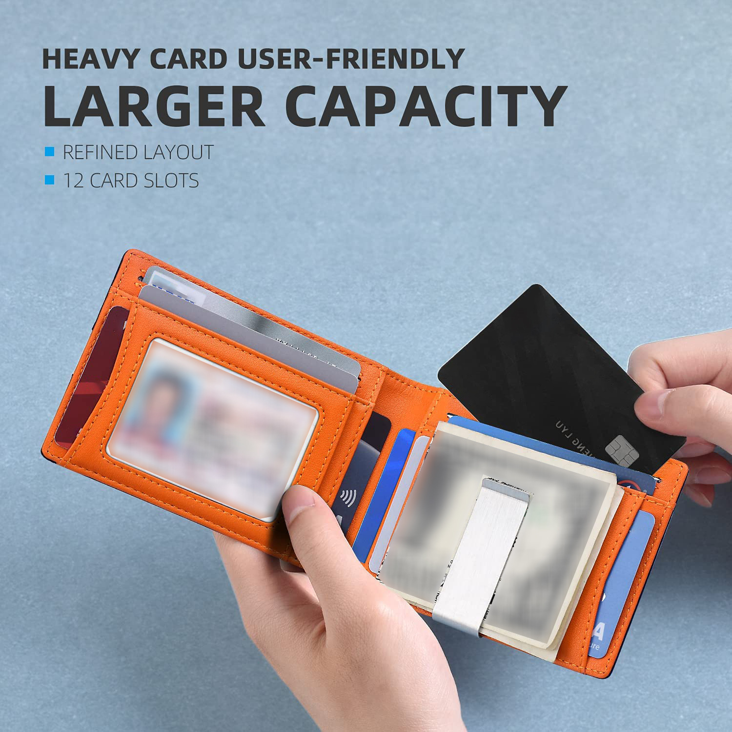 Cartera para hombres con bloqueo RFID de 12 ranuras - Cuero falso negro, Diseño antirrobo con cierre de cremallera seguro, múltiples ranuras para tarjetas e ID, ideal para negocios y uso diario, Cartera de negocios | Diseño de cartera moderna | Cierre de cremallera duradero, Cartera RFID