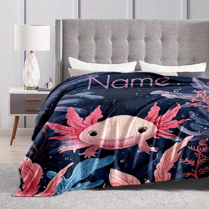 

Couverture en flanelle d'axolotl personnalisée - Nom personnalisé, polyester, numérique, légère, jeté pour chambre à coucher, bureau, camping, voyage - 200-250g Thème animal contemporain