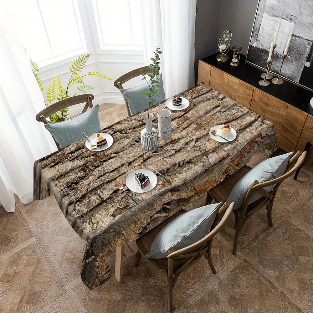 

Rustic Wood Pattern Printed Tablecloth, Waterproof And Oil-proof Polyester Dining Table Cover, Rectangular Machine Made Weave, Home And Office Desk Protector, 1pc