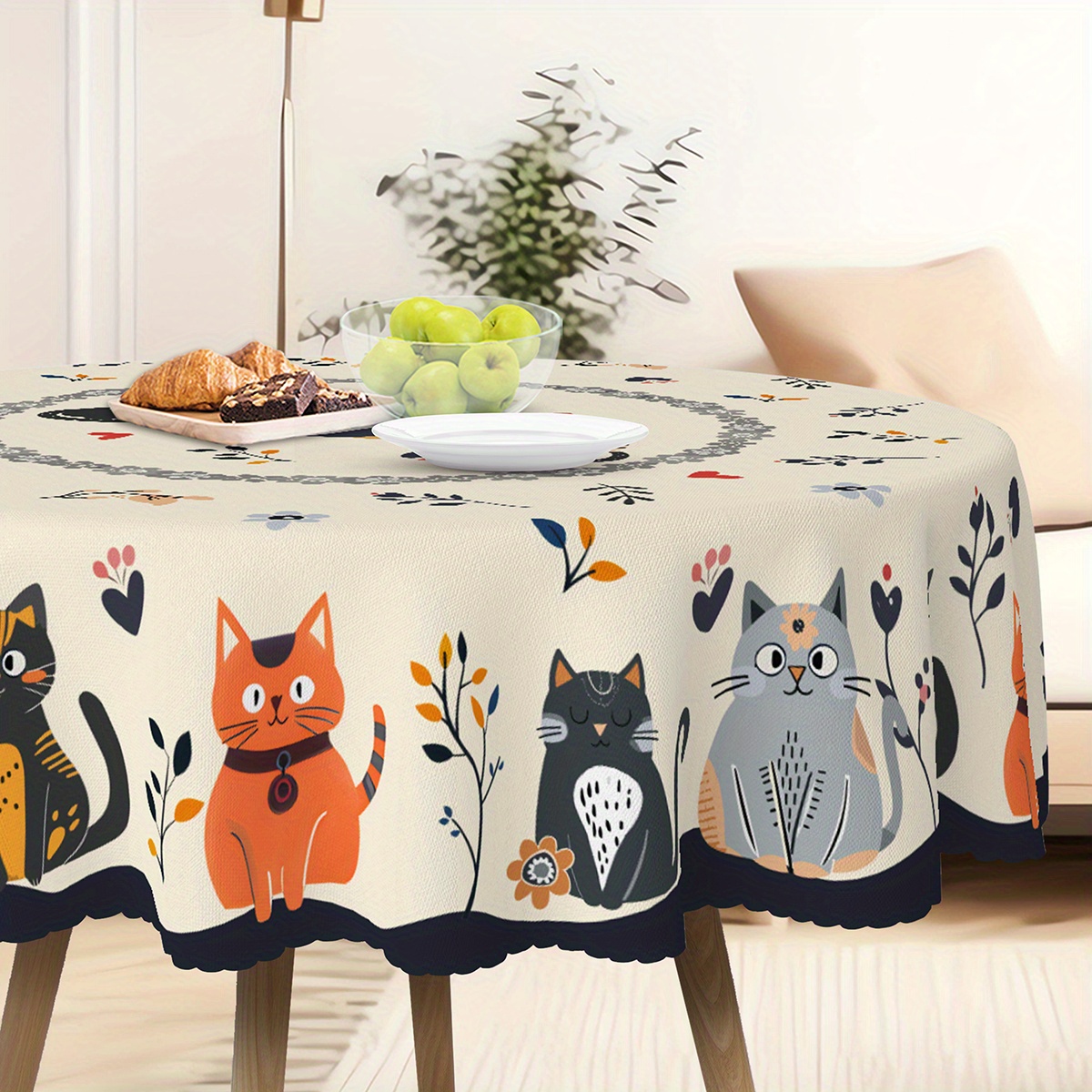 

Cute Cat Print Rectangular Tablecloth - 1 Piece, Woven Polyester, Water-resistant Wrinkle-free -resistant, Farmhouse Design, Ideal For Indoor/outdoor Gatherings & Home Decor