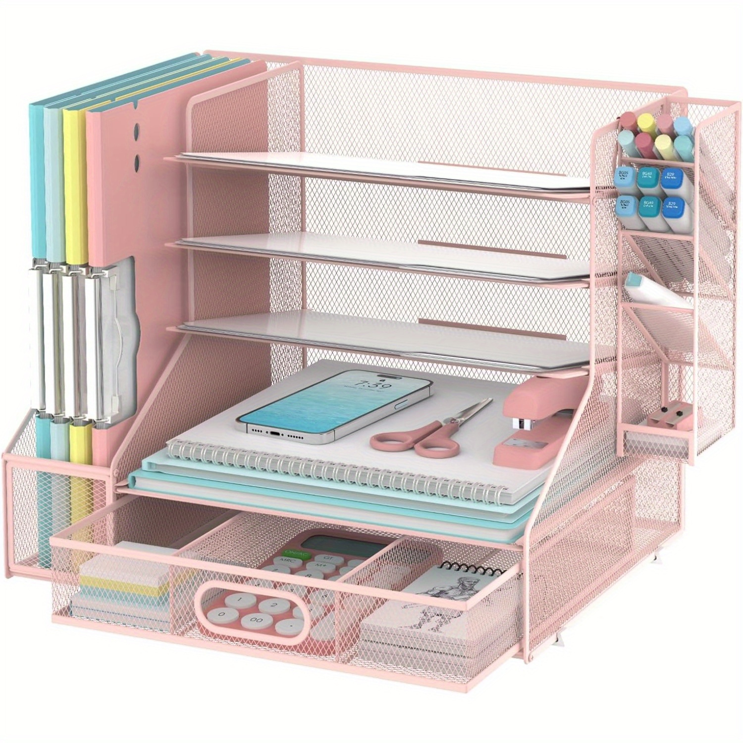 TEMU Supeasy 5-tier Desk Organizer, Paper Letter Tray Organizer, File Sorter With Pen Holder And Drawer, Desk Organizer And Storage For Office Home, Mesh