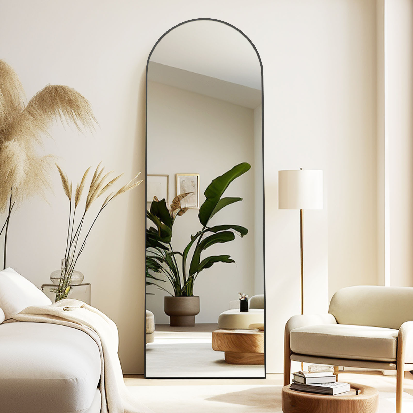 Large Arched Full-Length Mirror - Oversized Floor-Standing Bathroom Mirror with Polished Glass, Wall-Mounted or Leaning Design for Bedroom, Entryway, Hallway - Black, Bathroom Mirrors for Wall, Bedroom Mirror, Modern Arched Mirror, Elegant Frame