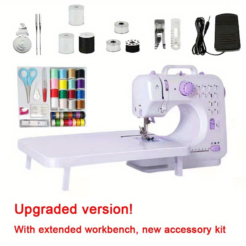 

Mini Sewing Machine With Extension Table And Foot Pedal - 12 Built-, 2-speed, 42pcs Sewing Kit, Led Light, Storage Drawer, Beginners And Diy Enthusiasts