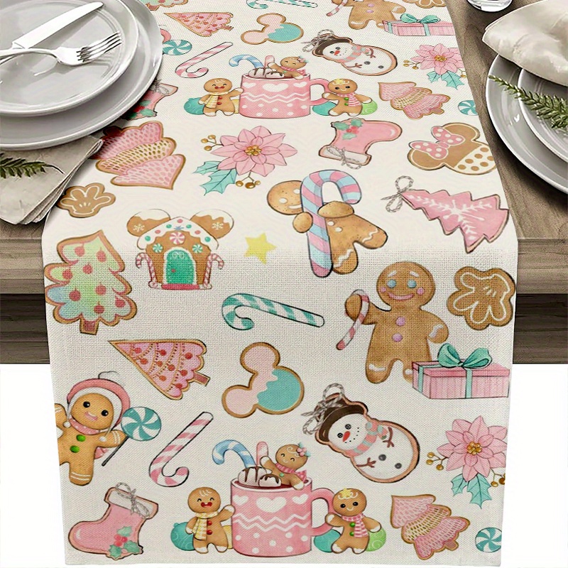 

Christmas Gingerbread Polyester Table Runner - Machine Washable, Fade Resistant, Woven Rectangular Table Cover - Holiday Decor For 13x72 Inches (1pc)