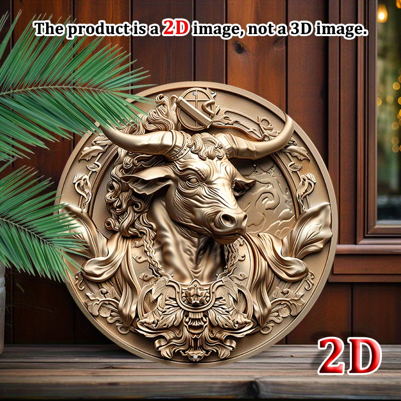 

Room Decor 1pc Vintage Minotaur Aluminum Wall Art, 8x8inch (20x20cm) Round 2d Metal Sign, Classic Decor For Indoor, Bedroom, Living Room, Office, Outdoor, Garden, Patio