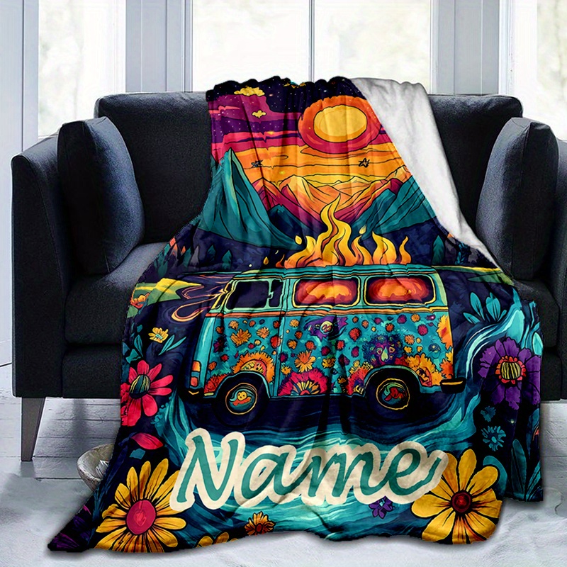 TEMU Personalized Blanket Van And - Polyester For , Camping, - Customizable For