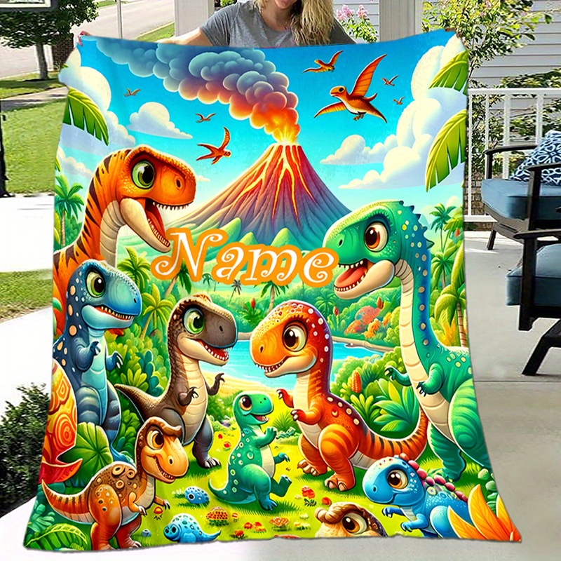 

Custom Custom Name Blanket A Group Of Dinosaurs Printed On And Warm Blanket Great Holiday Gift For Family And Suitable For Camping And Travel