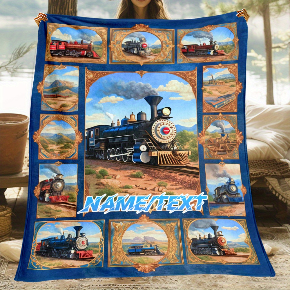 

Customizable Train Themed Flannel Blanket - Soft Polyester Throw For Sofa, Bed, Office - No Feathers, Electricity-free Warm Fleece - Perfect Gift For