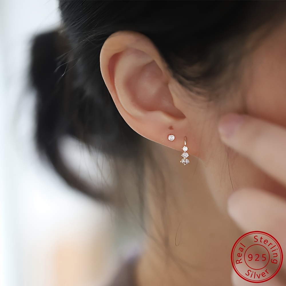 TEMU 925 Sterling Silver Hypoallergenic Stud Earrings With Zirconia Inlaid Elegant Style For Women Valentine's Day Gift