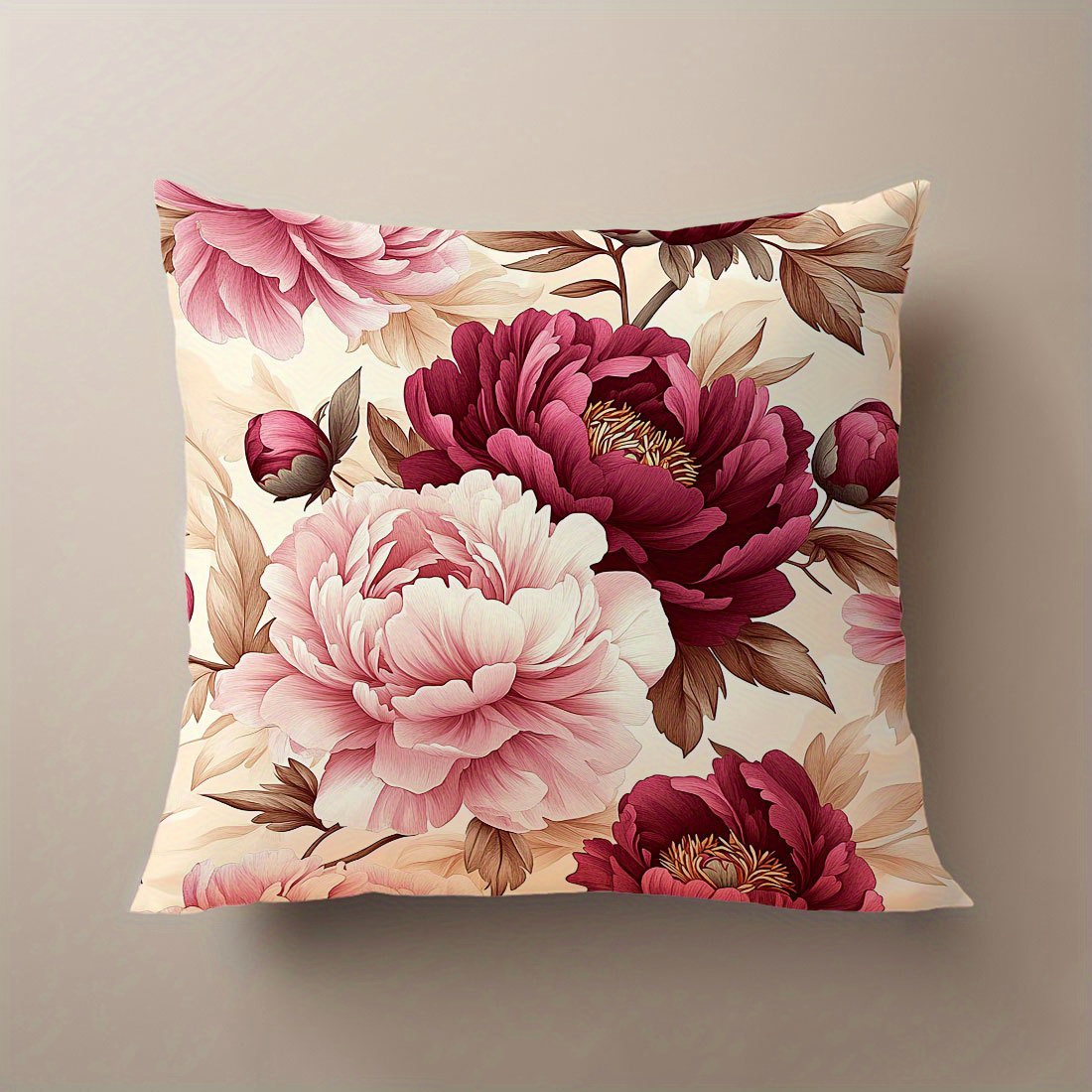 

Chic Pink Floral Velvet Throw Pillow Cover 17.7"x17.7" - Soft, Allergy-friendly Decorative Cushion Case For Living Room & Bedroom Sofas, Zip Closure, Machine Washable