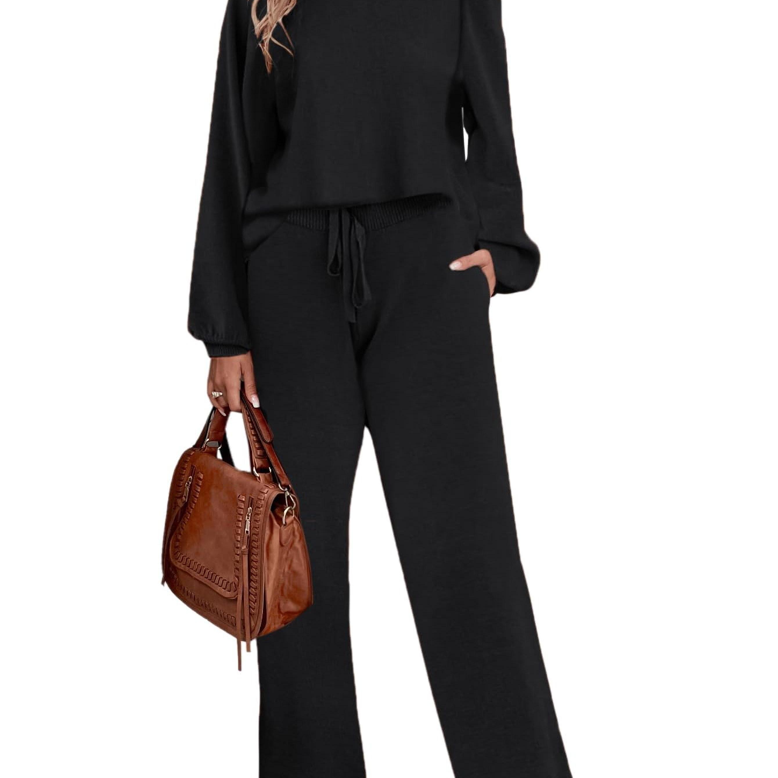 

Women' Piece Long Sleeve Sweater Wide Leg Pants Loungewear - Fashionable Wide Neck Sweater + Long Wide Leg Pants