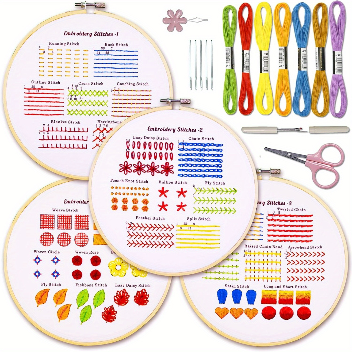 

Beginner Embroidery Kit, Embroidery Kits For Adults, Hand Embroidery Kit, Embroidery Kit For Beginners With Embroidery Patterns, 4 Sets Embroidery Stitches Practice Kit