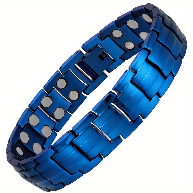 TEMU 1pc Stylish Blue Magnetic Titanium Steel Bracelet For Men | Hypoallergenic, Anti-corrosion, Water Resistant, Fashionable Jewelry Accessory -