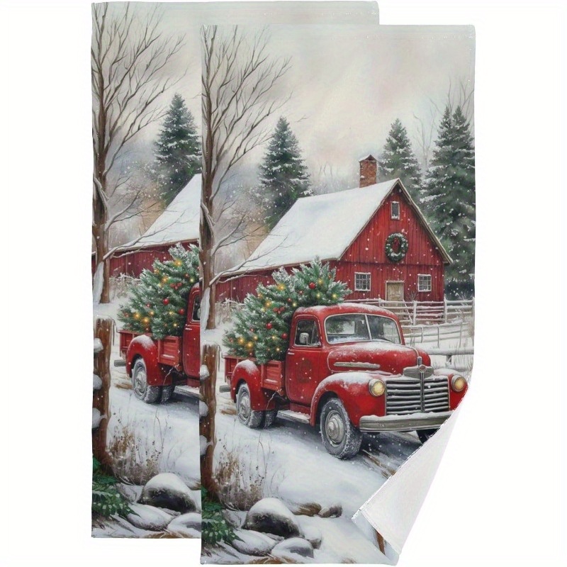 

2pcs - Polyester Towels - 18x26 , Christmas For & Bathroom Decor, For Christmas