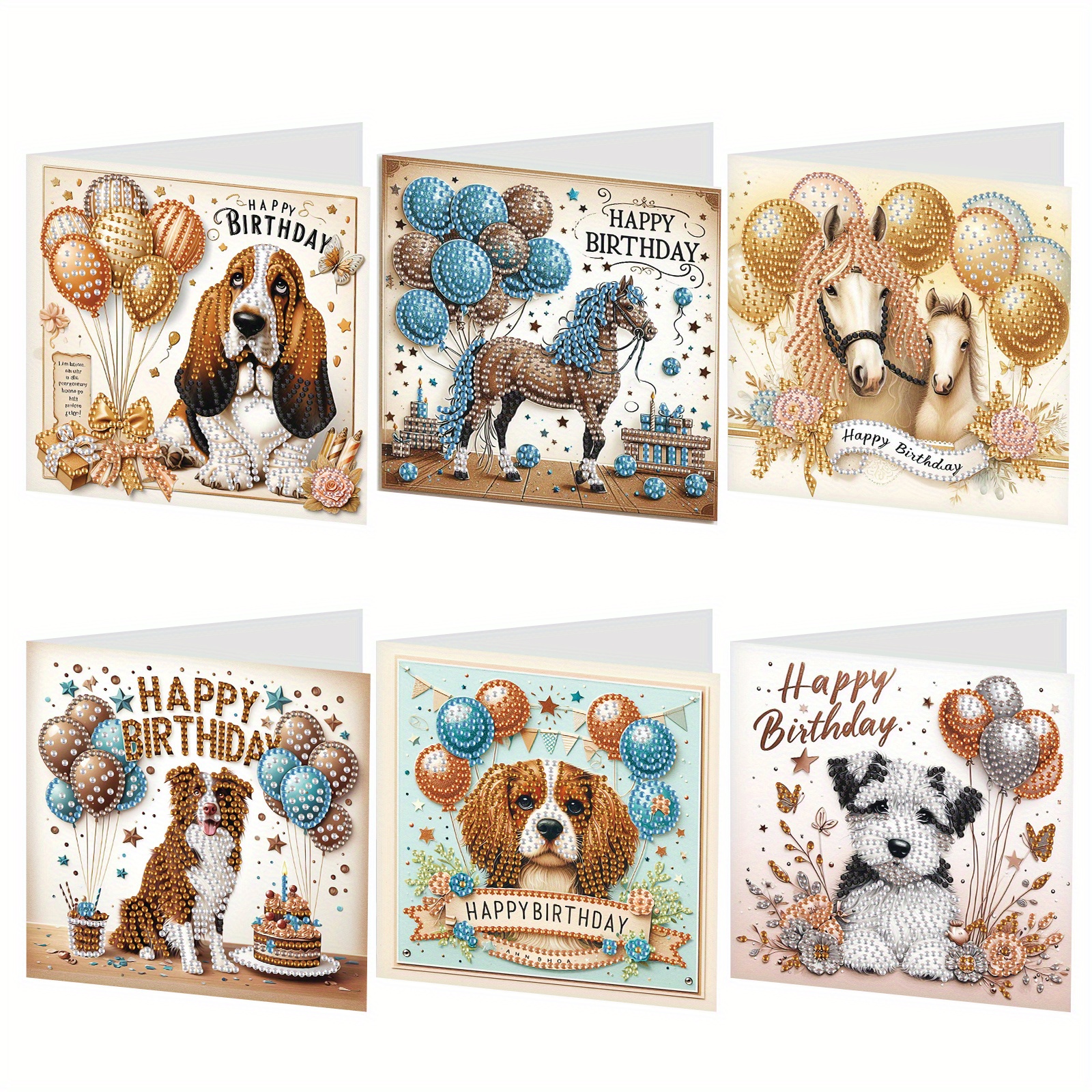 

6pcs 5d Diy Diamond Painting Greeting Cards - Horse, Puppy & | Unique Shaped Acrylic Craft Kit For Creative Gifts | Christmas, Thanksgiving &