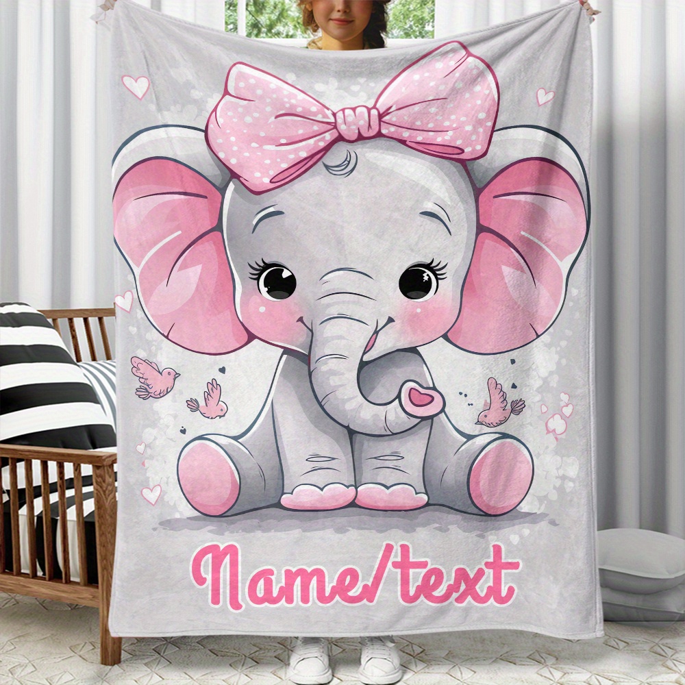 E-shop 1 Stück Niedlicher Elefant Personalisiertes Namensdecke – Leichte Flanell-Decke für Sofa, Bett, Camping, Wohnzimmer, Büro, Sessel Schlafplatz –