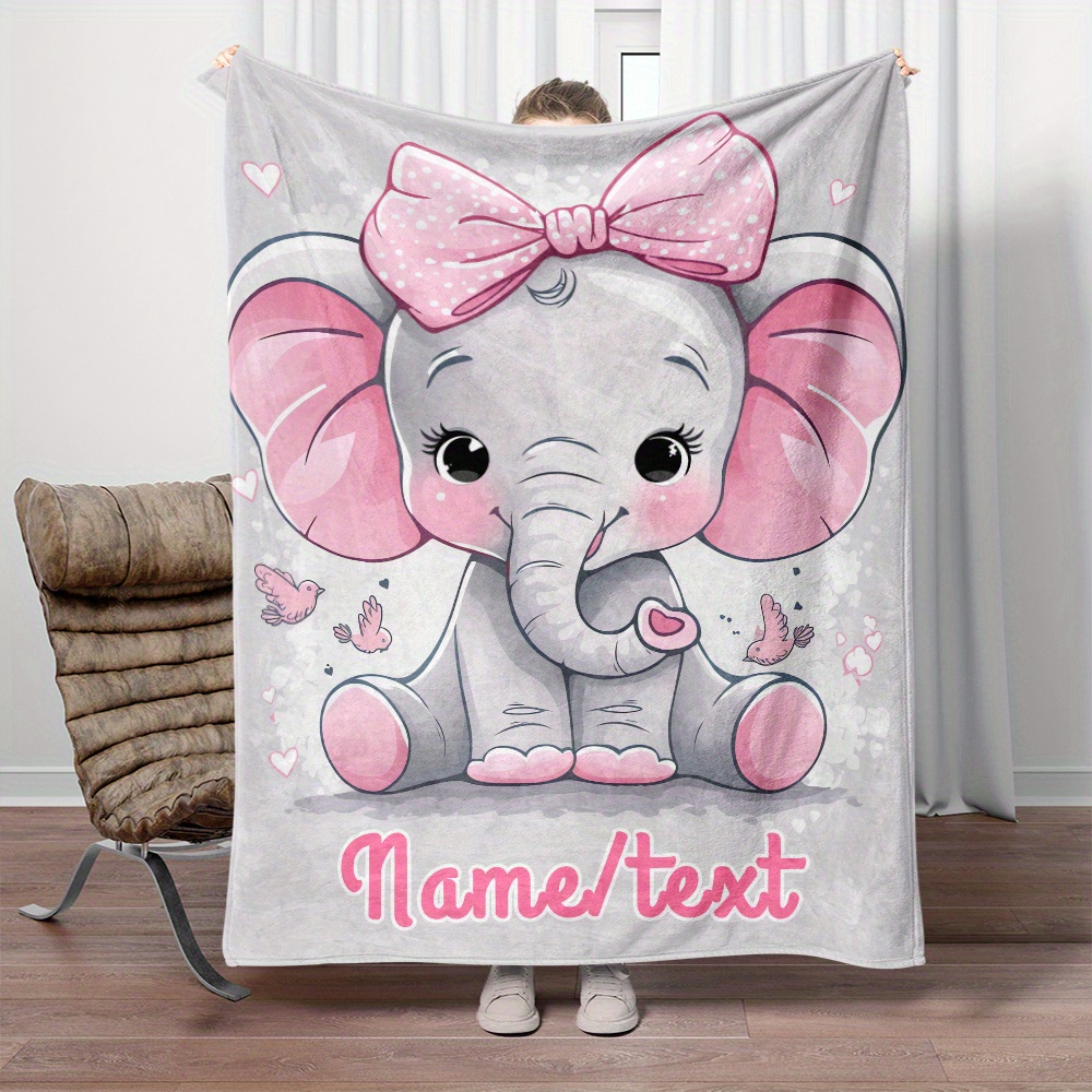 

Customizable Cute Elephant Blanket - Soft Flannel Throw With Personalized Name, Lightweight & Warm For Sofa, Bed, Camping, Office - Pink , Multiple Sizes - Ideal Gift, Elephant Decor