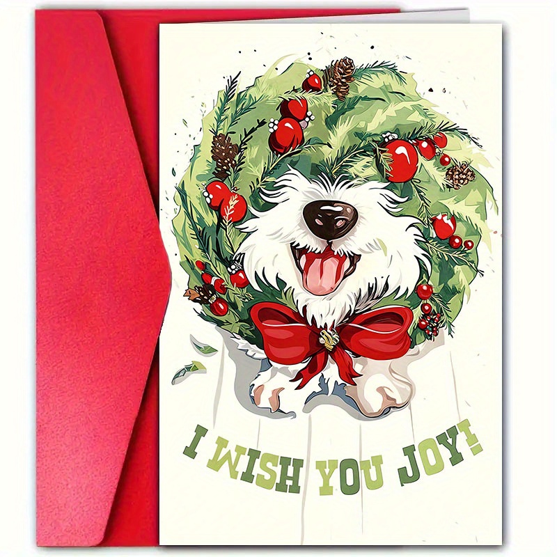 

Greeting Card With Envelope, Paper, Dog Wreath Design, Universal Recipient, Pack Of 1pc, 4.7x7.1 Inches, Ideal For Dog Lovers & Greetings