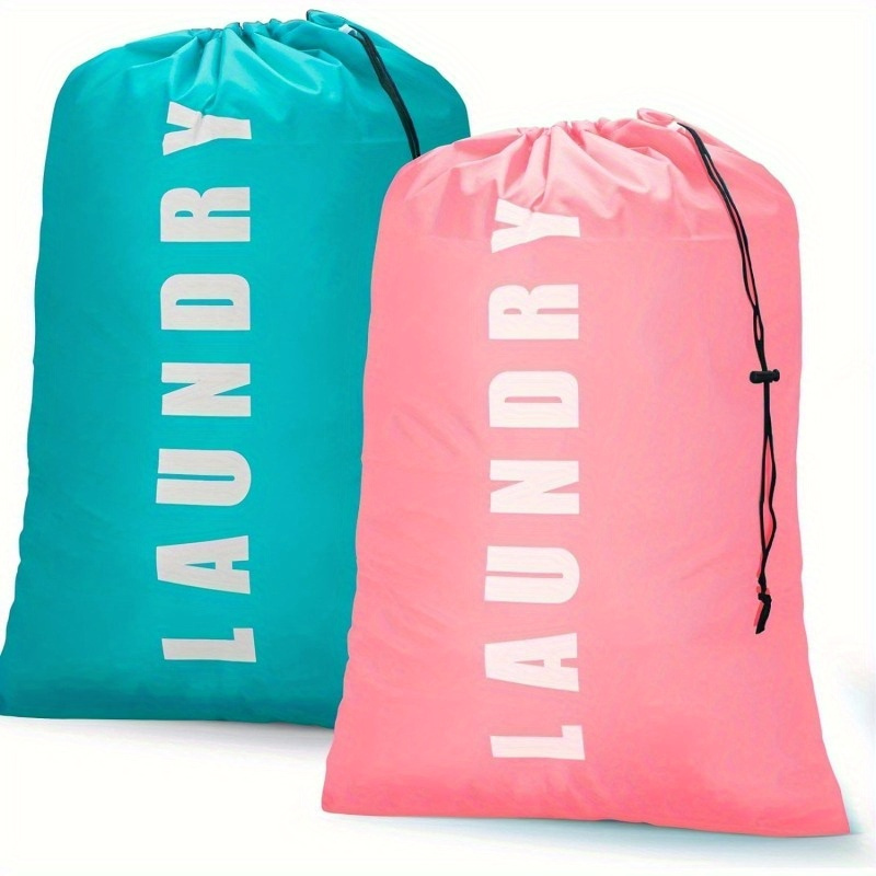 

2pcs Extra Large Drawstring Laundry Bags For Travel & Home - 24"x36" Nylon, Spacious Oval-shaped, Storage Solution With Closure, Ideal For Clothes Organization