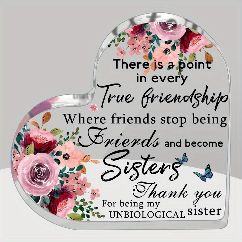 

1pc Acrylic Heart-shaped Plaque "true Friendship To Sisters" - Inspirational Desk Decor, Perfect Birthday Gift, For Sister And Girls, Appreciation Present