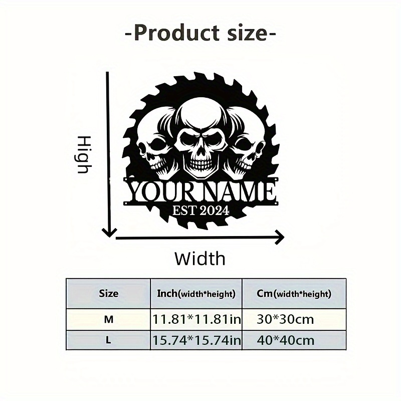 custom personalized skull gear metal door hanger black iron decorative sign with name   year ideal for home   unique   for adults 14 details 0