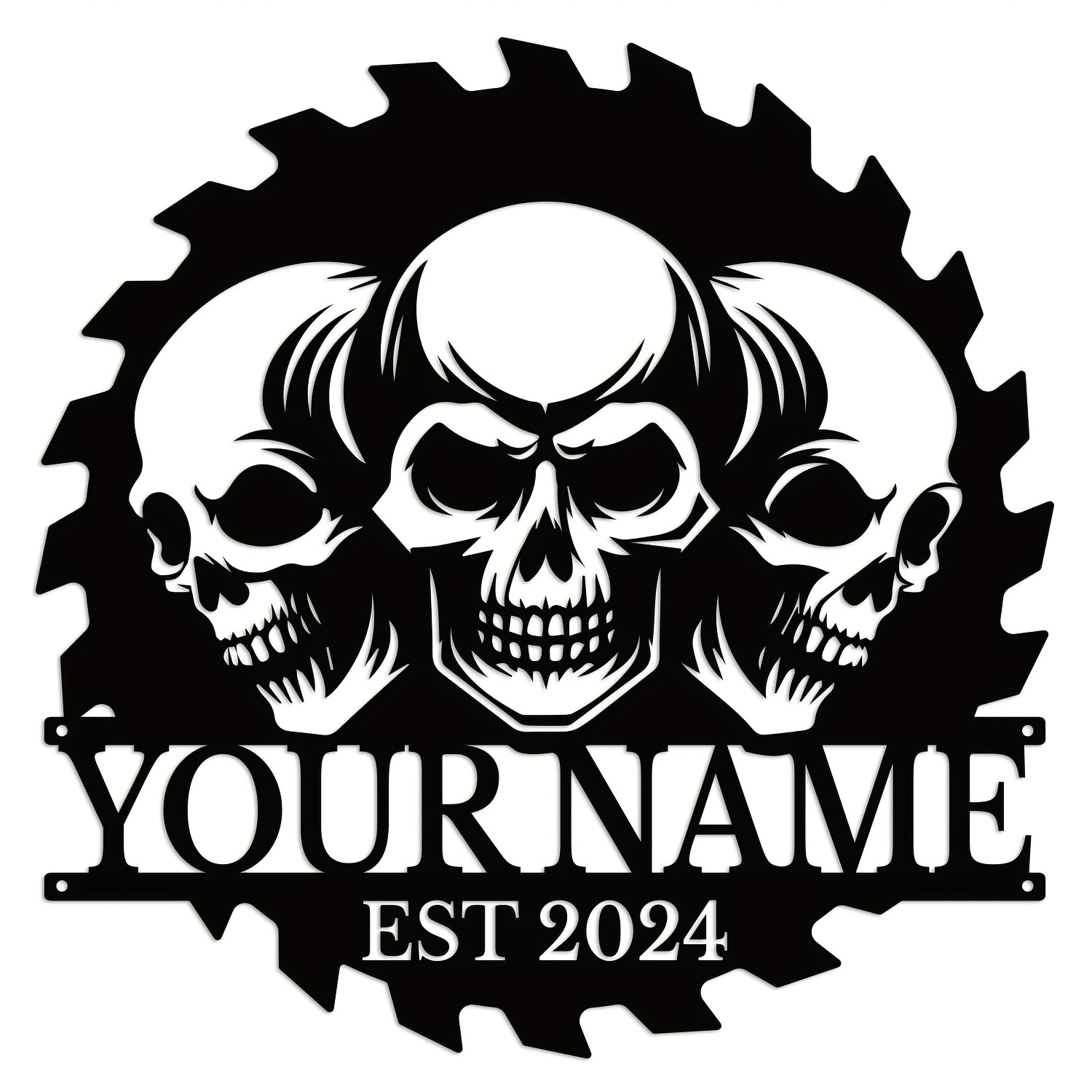 custom personalized skull gear metal door hanger black iron decorative sign with name   year ideal for home   unique   for adults 14 details 3