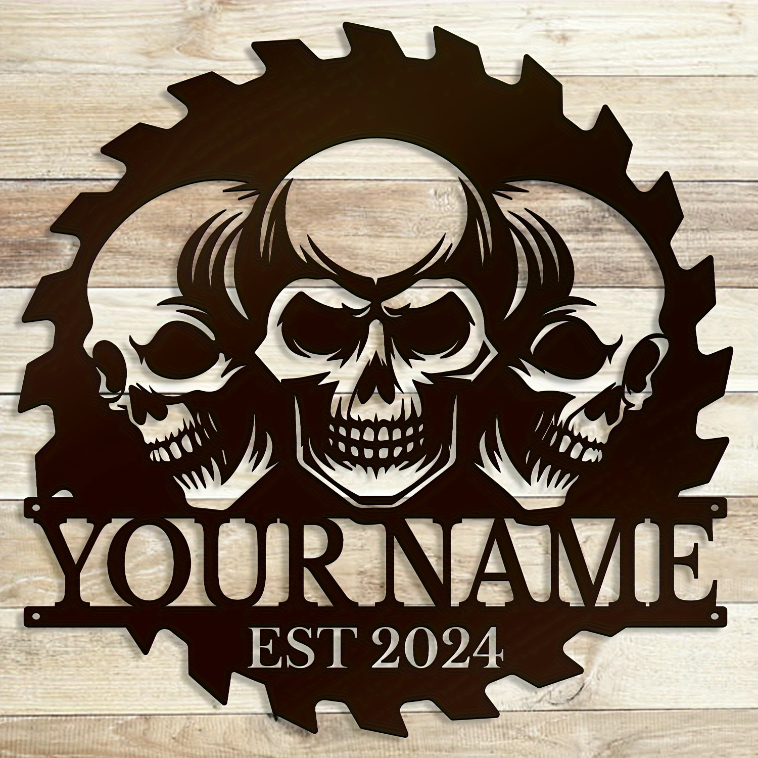 custom personalized skull gear metal door hanger black iron decorative sign with name   year ideal for home   unique   for adults 14 details 4