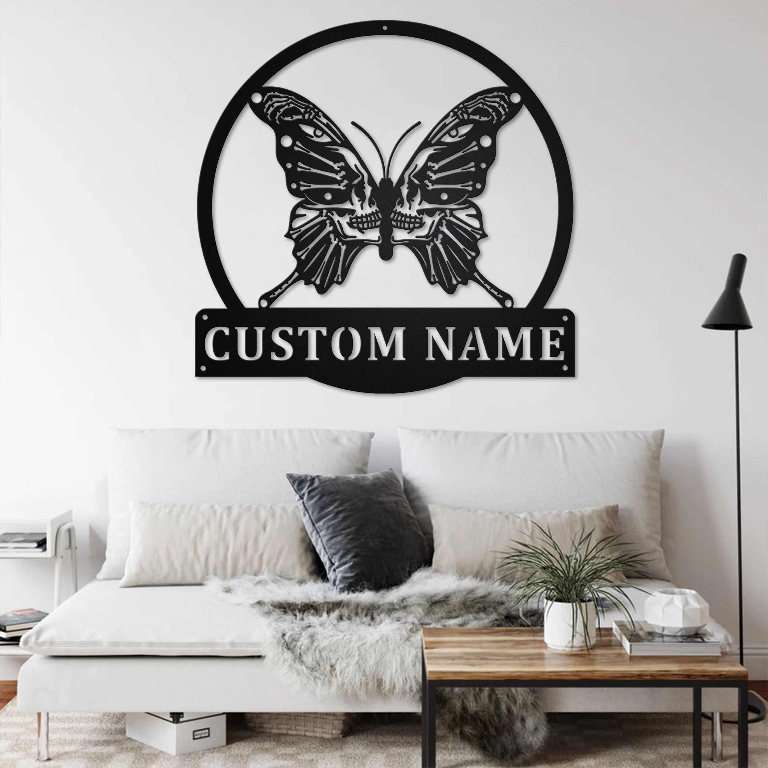 custom   skull   personalized iron metal sign with nameplate for home decor gothic room accent suitable   14 black   skeleton design details 3