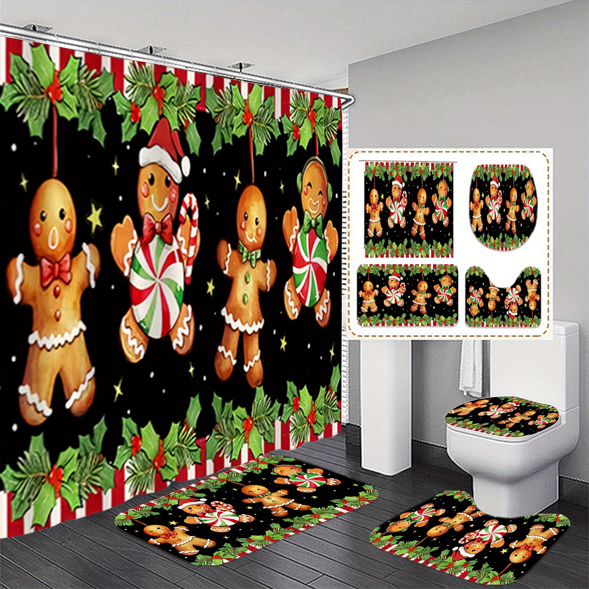 

1pc/3pcs Christmas Bear And Printed Curtain, Bathroom Curtain + Mat Set, 12 , Polyester , Bathroom Mat, U-shaped Mat, Mat, Bathroom , Decoration Accessories, Decoration, Decorative Hanging Curtain