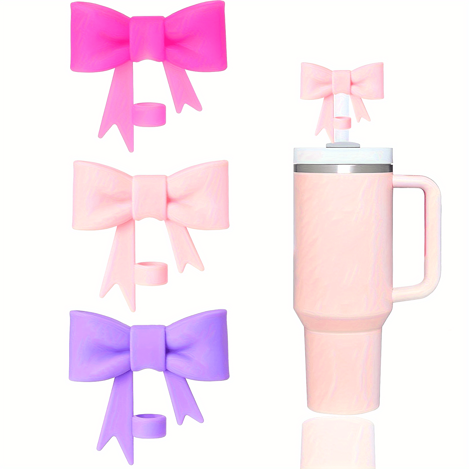 

3pcs Silicone Bow Straw Topper Covers, Reusable Straw Accessories, Fits 30 & 40oz Tumblers, Bpa-free & Food-grade, Compatible With 10mm Straws - Bottle