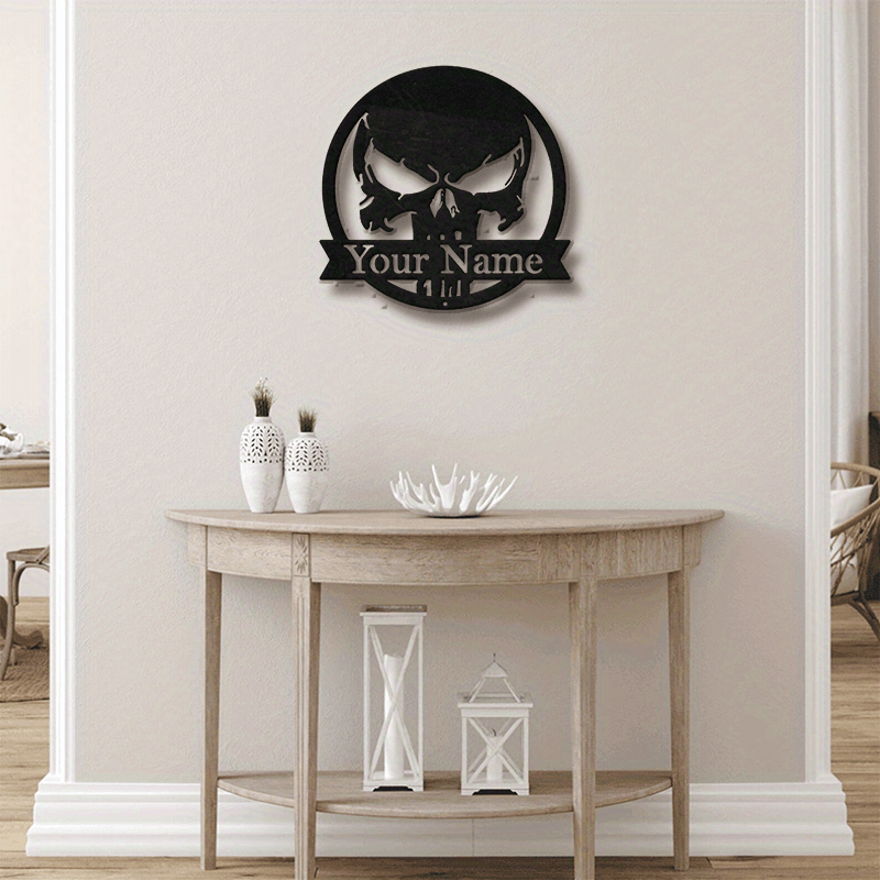 personalized skull metal wall sign custom name   no electricity needed wall hanging ideal for porch metal art for halloween   details 0