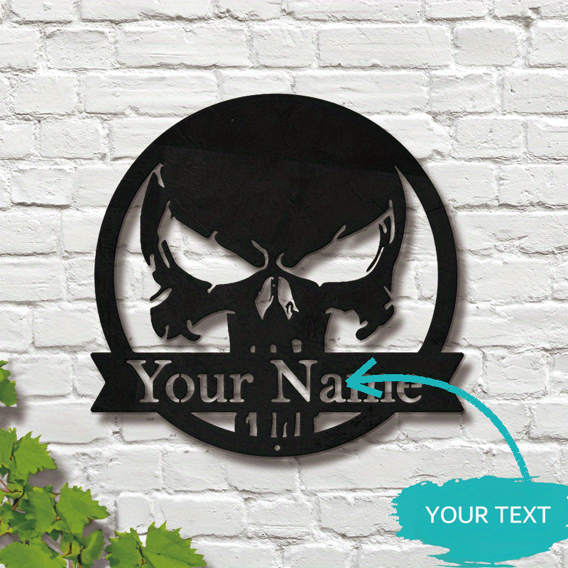 personalized skull metal wall sign custom name   no electricity needed wall hanging ideal for porch metal art for halloween   details 1