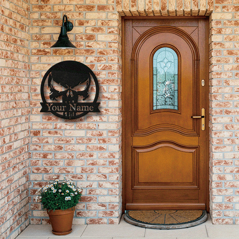 personalized skull metal wall sign custom name   no electricity needed wall hanging ideal for porch metal art for halloween   details 7