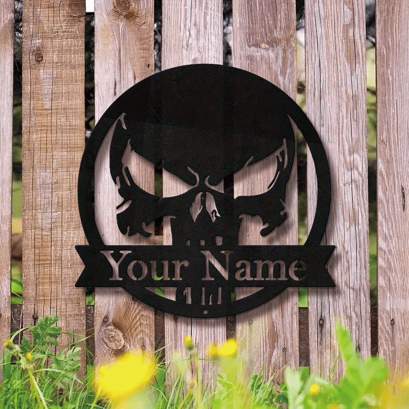 personalized skull metal wall sign custom name   no electricity needed wall hanging ideal for porch metal art for halloween   details 8