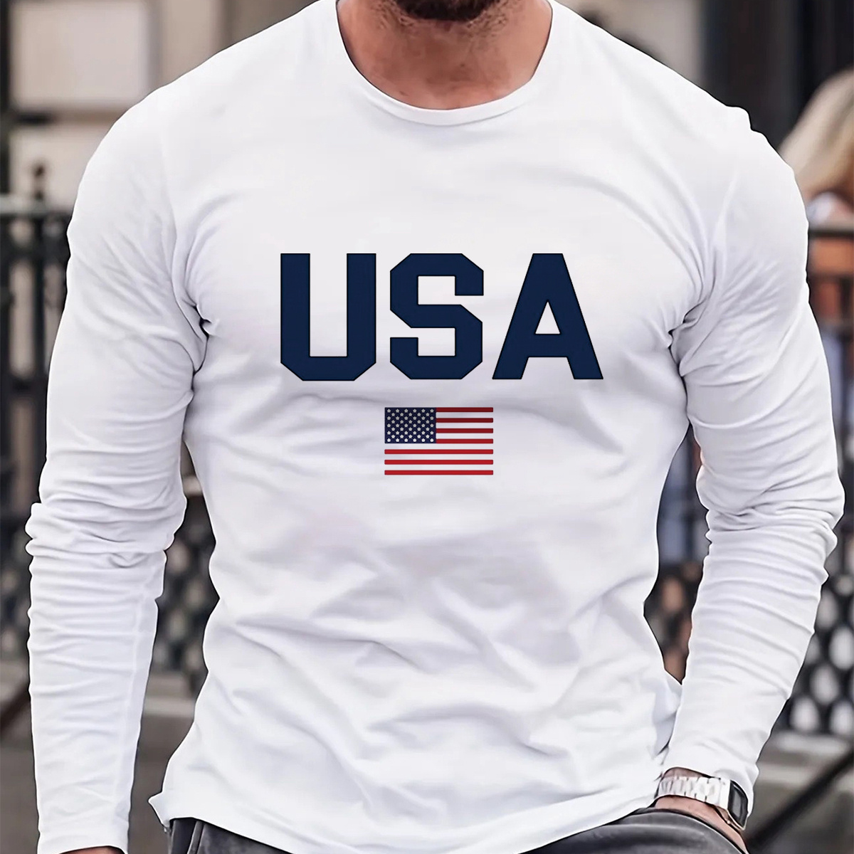 

Long Sleeve T- Usa - Stretchy Polyester , Round ,