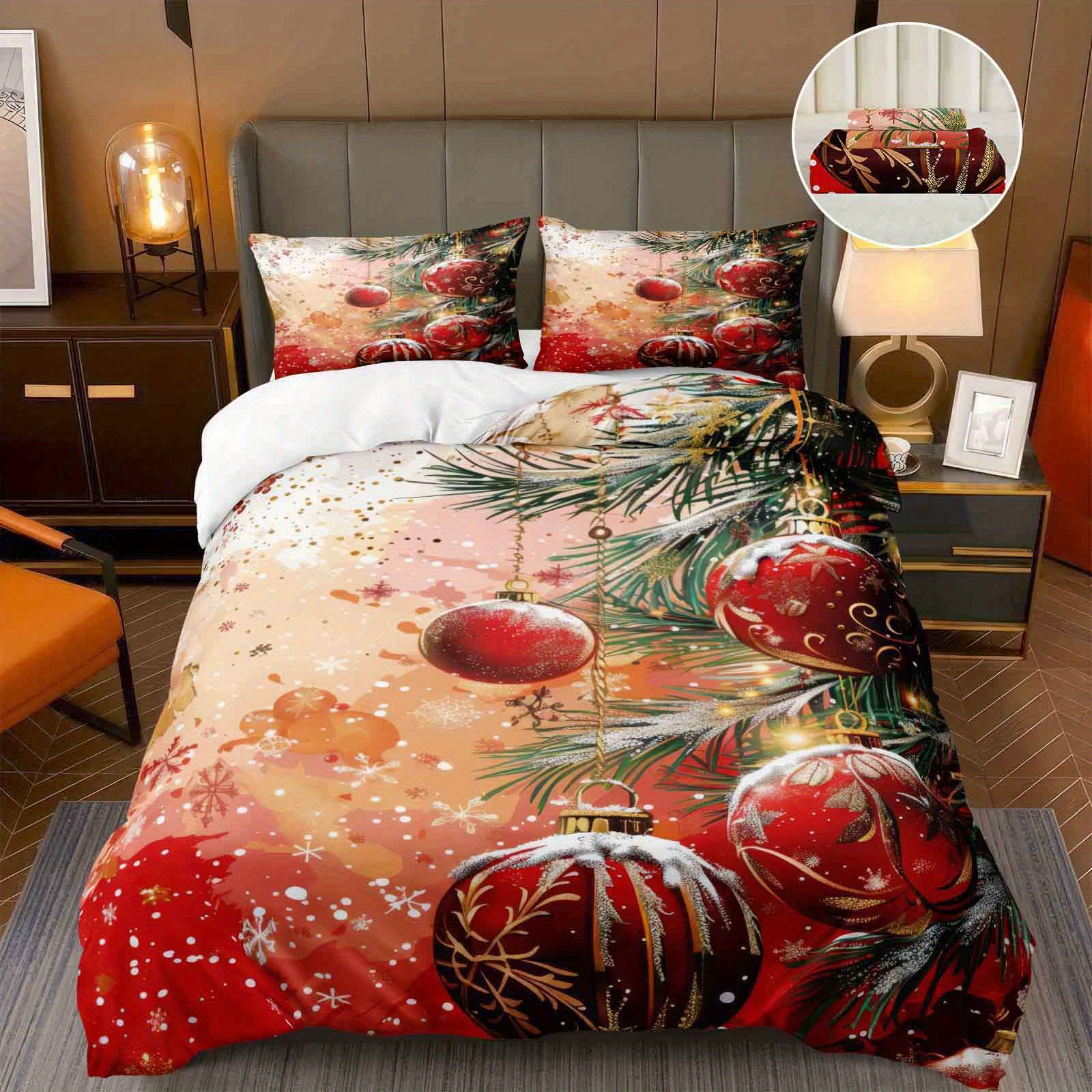 

Christmas Tree Corner Polyester Duvet Cover Set - Woven, Sanded Fabric With Zipper Closure, No Comforter Included - 1 Duvet Cover, 2 Pillowcases (80-85gsm) - , Machine Washable