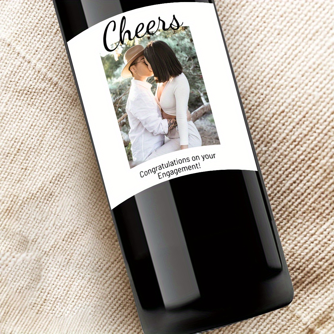 Choose Your Pieceage: 12/24pcs Custom Photo Wine Bottle Labels for Weddings & Engagements - Waterproof Thank You Stickers, Black/White