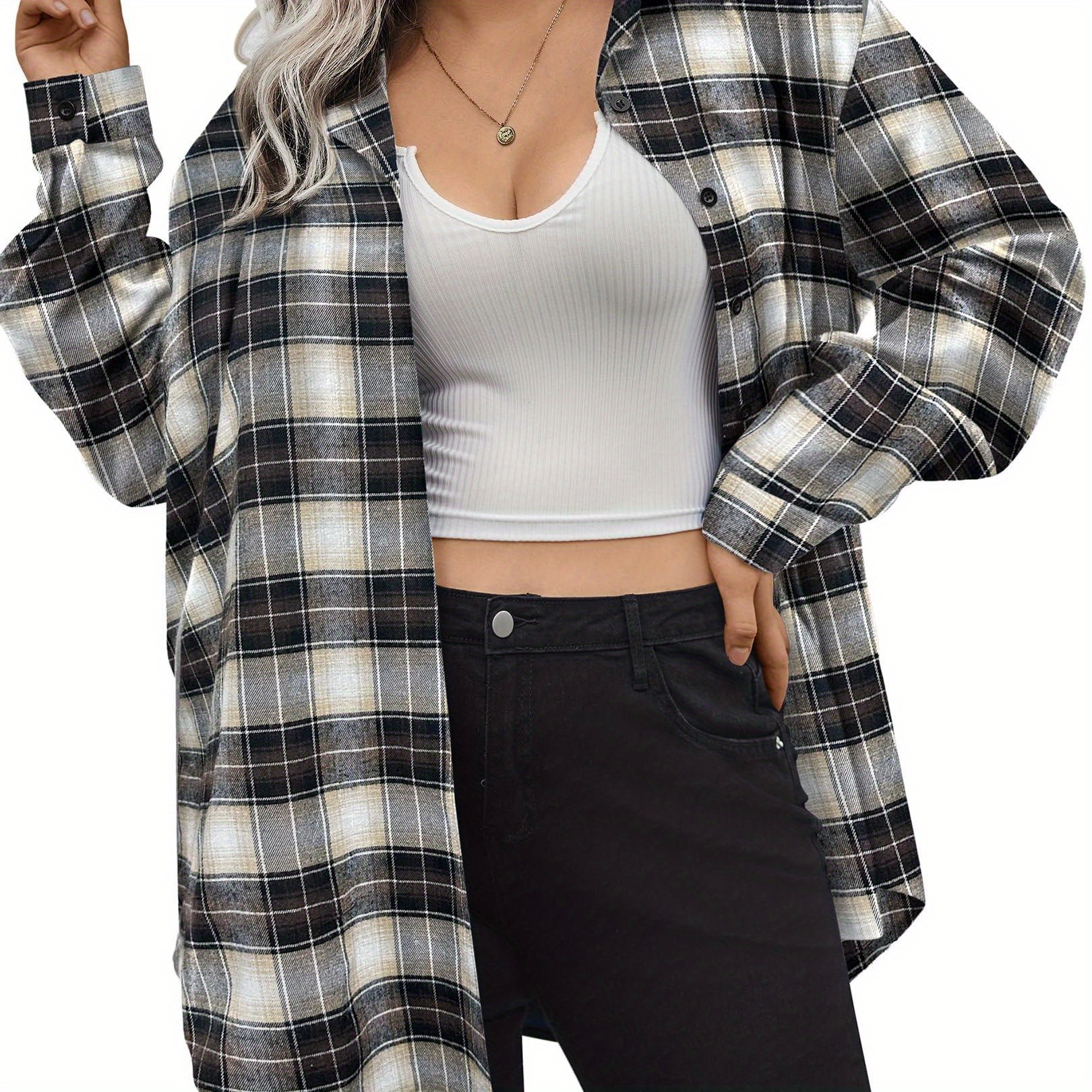 

Plus Size Womens Flannel Shirts Oversized Button Down Shirts Blouse Tops