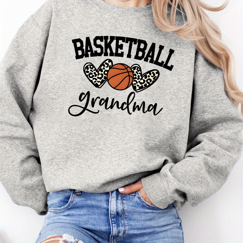 

Plus Size Basketball Grandma Print Sweatshirt, Casual Long Sleeve Crew Neck Pullover Sweatshirt, Women's Plus Size Clothing