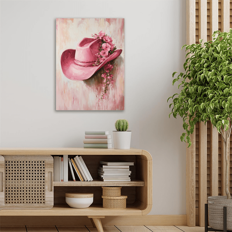 chic pink cowgirl hat canvas art rose western decor Temu Canada