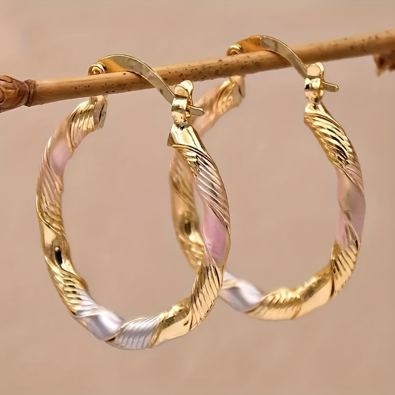 

Of Fashionable Round Hoop Earrings, 14k Gold-plated Copper Twists Earrings, Men's Jewelry, Wedding Party Birthday Gift