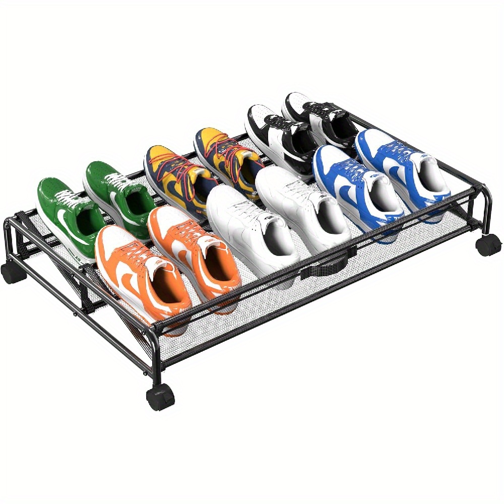 

Space-saving Rolling Under Bed Shoe Organizer With Wheels - Metal Storage Container For Clutter-free Bedroom, Baskets, Bins & Containers For