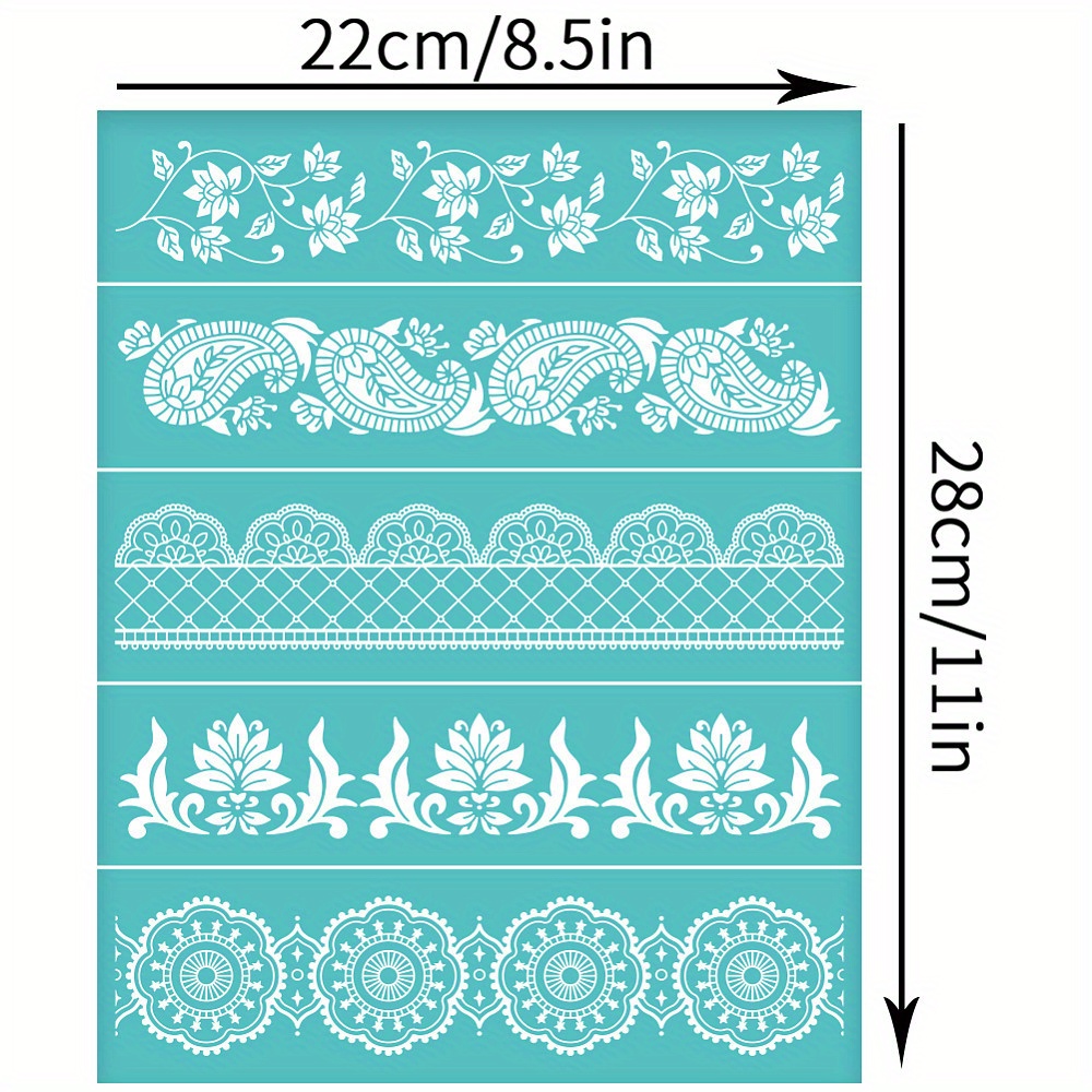 Set of 2 Self-Adhesive Floral Pattern Screen Printing Stencils