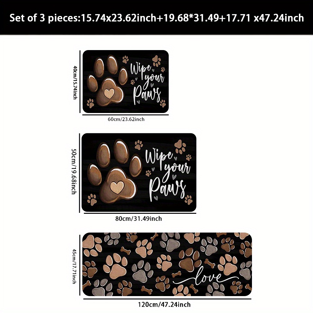 2pcs/3pcs, Home Kitchen Mat Set - Puppy Footprint Pattern For Home Decoration, Fleece Mat, Suitable For Sink, Bedroom, Living Room, Dining Area