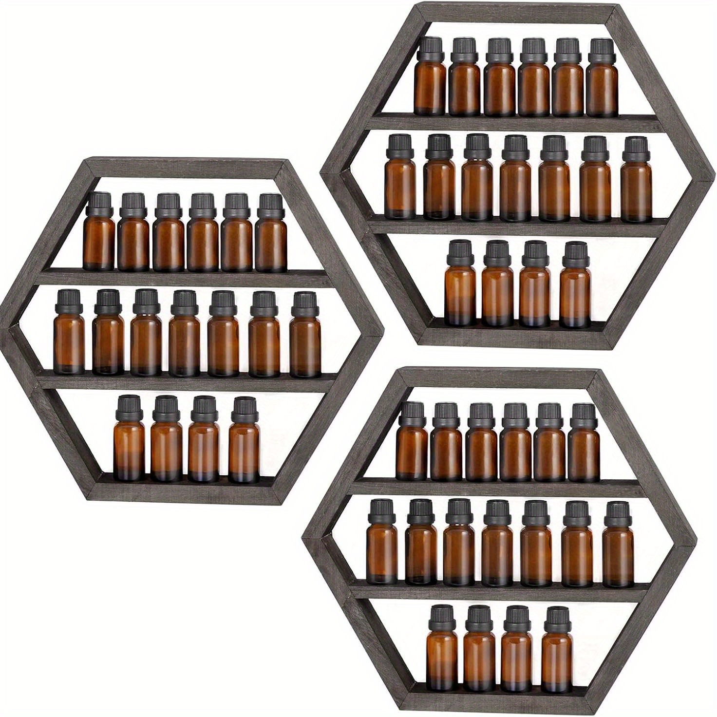 

3 Piece Hexagonal Wall Shelves Essential Oil And Nail Polish Organizer Displaying Cosmetics Like Lipstick And Perfume