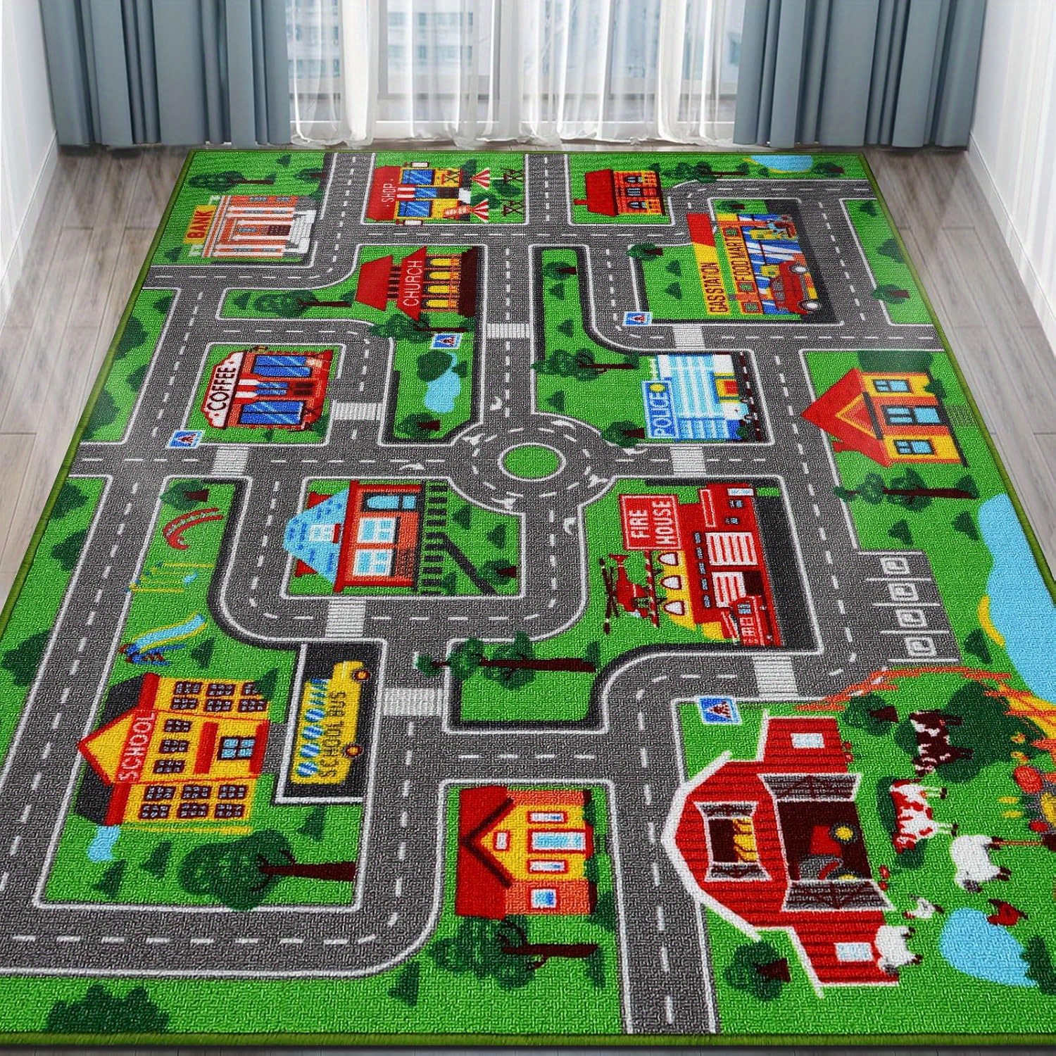 TEMU Kids Carpet Car Play Rug, Kids Play Rug For Playroom, Kids Play Rugs Rug, Extra Large Boys Kids Car Play Rug For Playroom, Bedroom, Living Room,