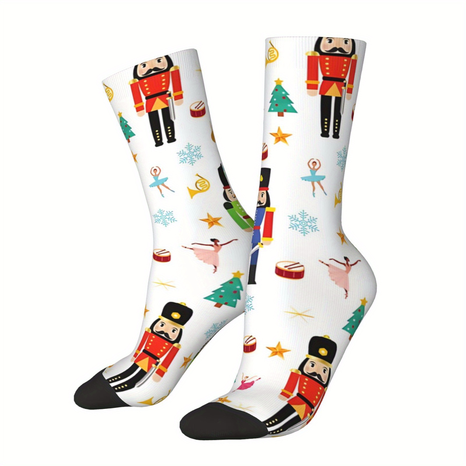 

1 Pair Nutcracker & Men's Socks - Hip Hop Vintage Christmas Crazy, -inspired Pattern, Breathable Polyester , Fun Novelty Gift For Boys, |harajukuinspired Design|polyester Socks