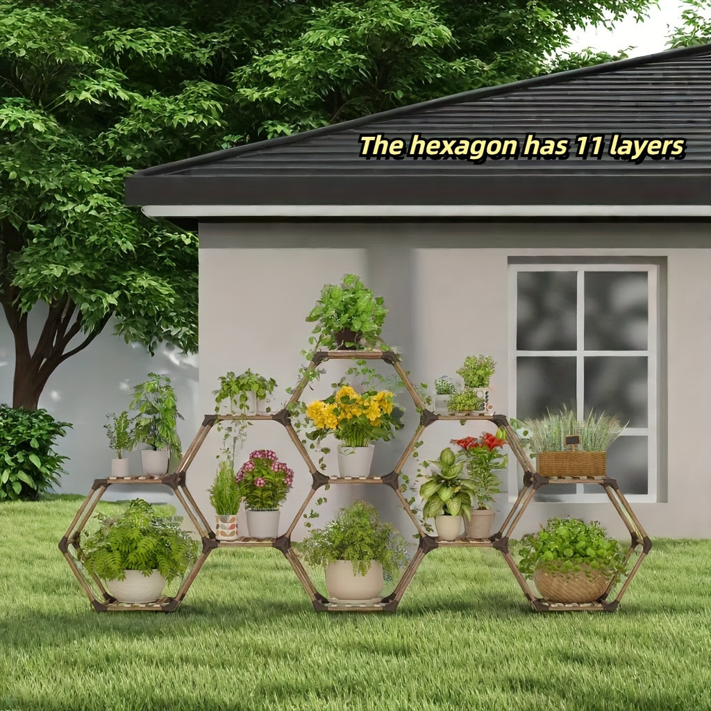 

Creative Hexagonal Plant Stands That Can Hold Multiple Pots, Suitable For Indoor Andoutdoor, Look More Sophisticated