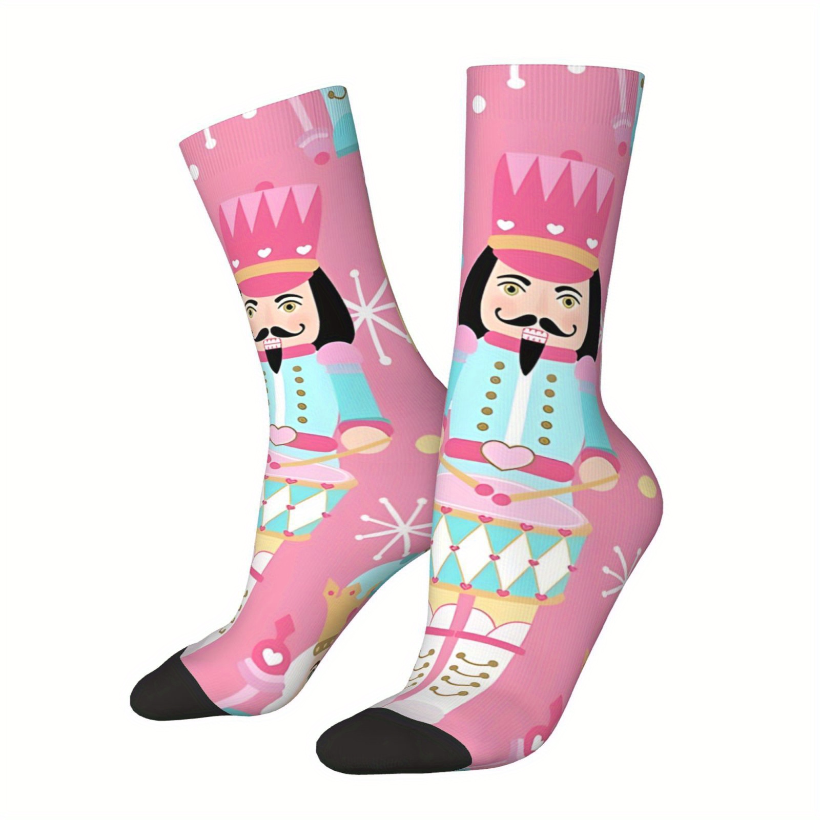 

Retro Nutcracker Pattern Men's Socks - 1 Pair, Polyester 95%, Spandex 5%, Knit Fabric, Hand Wash/, Seamless Socks For Christmas, Unisex Novelty Gift