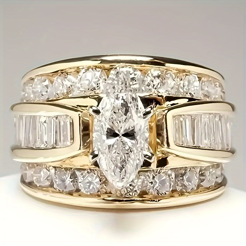 

3-piece Set Of Autumn And Winter Inlaid With Sparkling Synthetic Zircon Engagement Ring, Suitable For Women's Jewelry